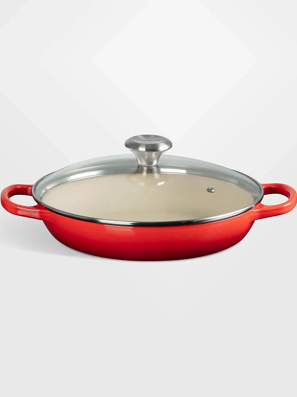 LE CREUSET ENAMELED CAST IRON BRAISER GLASS LID 2.25 QT CERISE RED NEW NO BOX